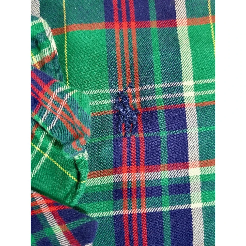 Ralph Lauren Plaid Ruffle Button Front Shirt Dress Long Sleeve Roll Tab Girls 10